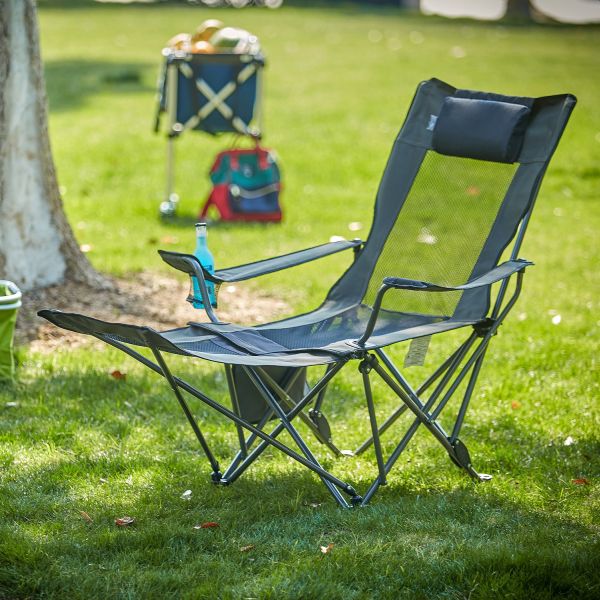 OUTDOOR LIVING SUNTIME Camping Folding Portable Mesh Chair with Removable Footrest