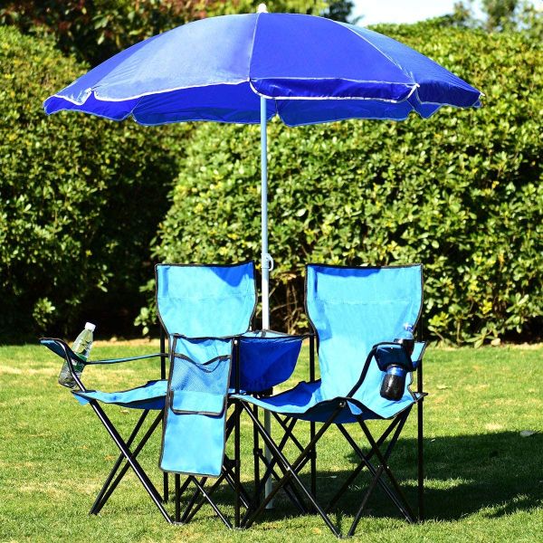 COSTWAY-Portable-Folding-Picnic-Double-Chair-With-Umbrella