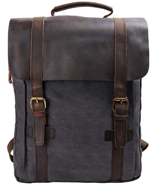 S-ZONE Vintage Canvas Leather Rucksack