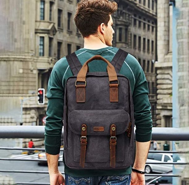 VASCHY Vintage Waxed Canvas Anti-theft Backpack